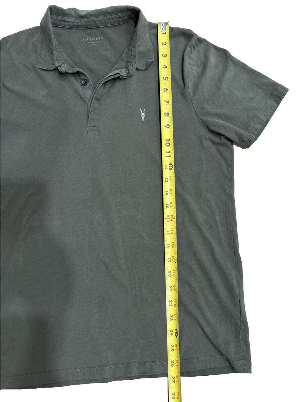Vintage AllSaints Men’s Polo Shirt XL Fits Smaller Gray Distressed Short Sleeve - Picture 3 of 6
